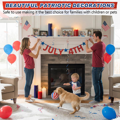 Retisee 3 Pcs 250th Anniversary Large Flameless LED Candles with Remot & Timer, 4th of July Red White Blue Battery Operated Wax Pillar Candles for USA American Patriotic Party Decorations