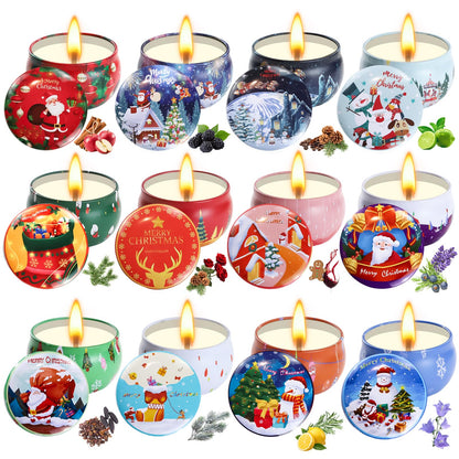 12 Pack Christmas Scented Candles with Natural Soy Wax, Long Lasting Aromatherapy Soy Candles for Home Scented, Christmas Candles Gift Set for Women & Friends