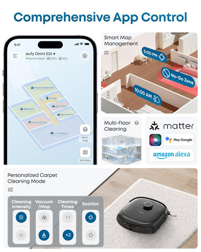 eufy Robot Vacuum E25, 20,000 Pa Suction,HydroJet Always-Clean Roller Mop, All-in-One Robot Vacuum and Mop Combo, Edge-to-Corner Cleaning, Zero-Tangle Design, AI Obstacle Avoidance (Upgraded)