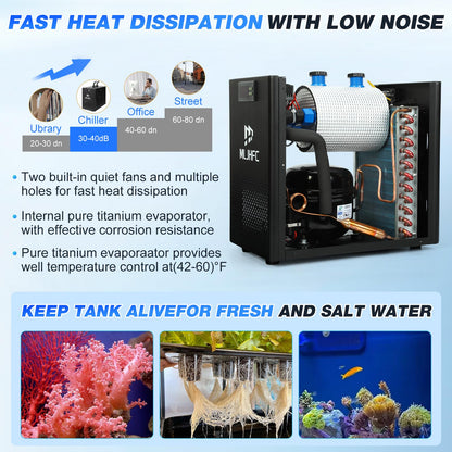 MLJHFC 42Gal Aquarium Chiller 1/10 HP 160L Quiet Compressor Refrigeration Hydroponic Cooling System Suitable for Aquariums Salamanders Coral Reefs Jellyfish