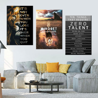 Motivational Canvas Wall Art Lion Inspirational Quote Wall Decor Zero Talent Poster Animal Picture Print Painting Modern Inspiring 3 Panels Artwork for Living Room Office Home Decor [72''Wx 36''H]
