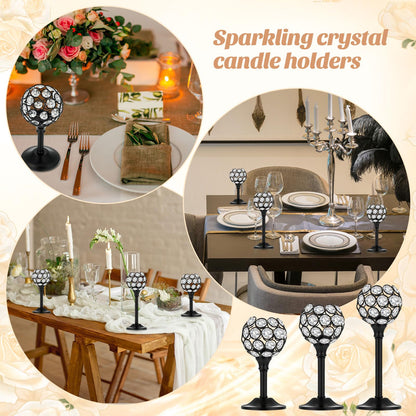 Qunclay 18 Pieces Crystal Candle Holders Bulk Candle Stick Holder Centerpieces for Table Wedding Centerpieces Crystal Decorative Tealight Dining Table Decor for Party(Black)