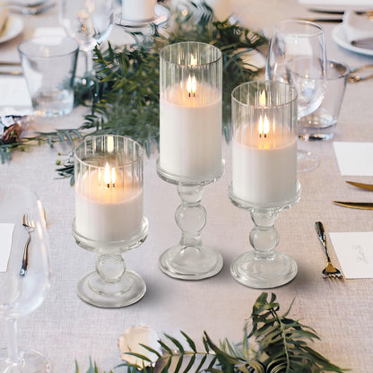 Rhytsing Clear Ribbed Glass Battery Operated LED Candles with Remote, White Flameless Candle Gift Set with Timer for Weddings and Churches, Warm White Light- 6 Batteries Inclued - Set of 3