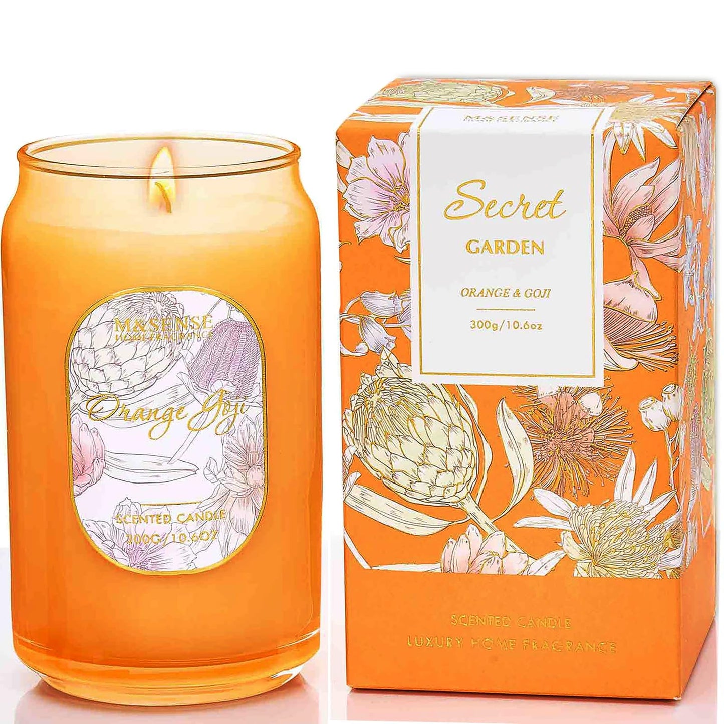 M&SENSE Orange&Goji Candles for Home Scented, 10.6 Oz Soy Wax Candles Non Toxic Jar Candle Up to 60 Hours Long Burning Home Fragrance Gift for Stress Relief, Meditation, Yoga