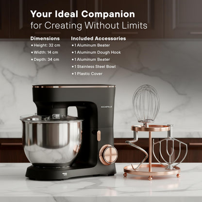 KOCHSTELLE Black Electric Stand Mixer 6.8 Quart Qt, 660W, 6-Speed Adjustable, Stainless Steel Planetary, Portable, Compact & Elegant Kitchen Mixer for Baking & Cooking