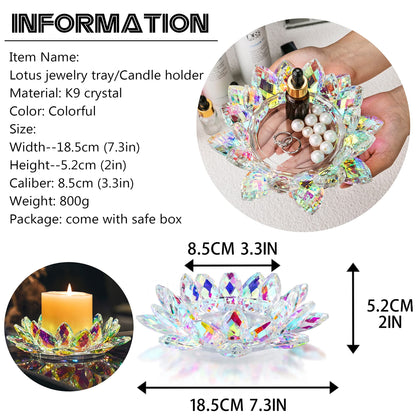 Large Crystal Lotus 7'' Width Candle Holder Tealight Pillar Candle Plate Candlestick, Glass Votive Candle Holder for Christmas Wedding Dinner Table Decor