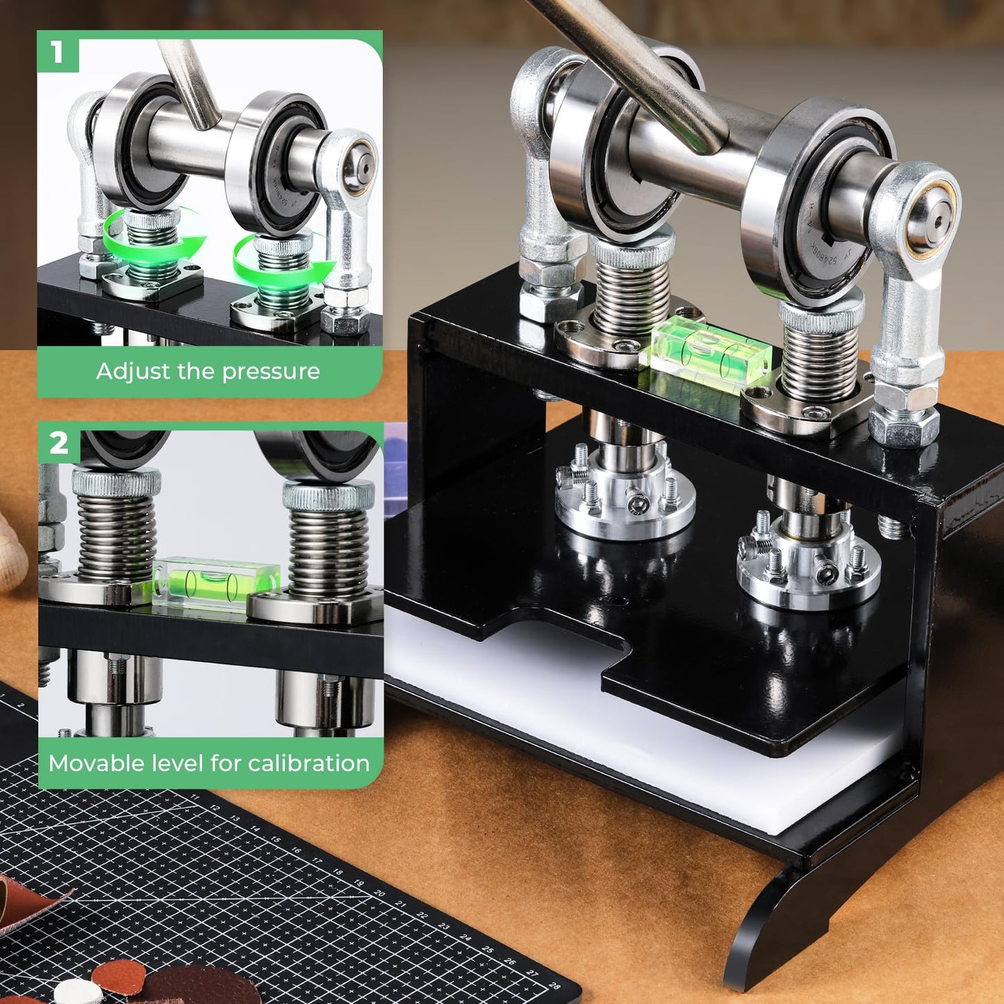 Flyrivergo Leather Cutting Machine, 7.87 x 7.87in Embossing Plate Manual Die Cutter Stamping Machine 1.0 Ton Force, Adjustable Pressure Stroke, Ideal for Multiple Materials and Leathercraft Projects