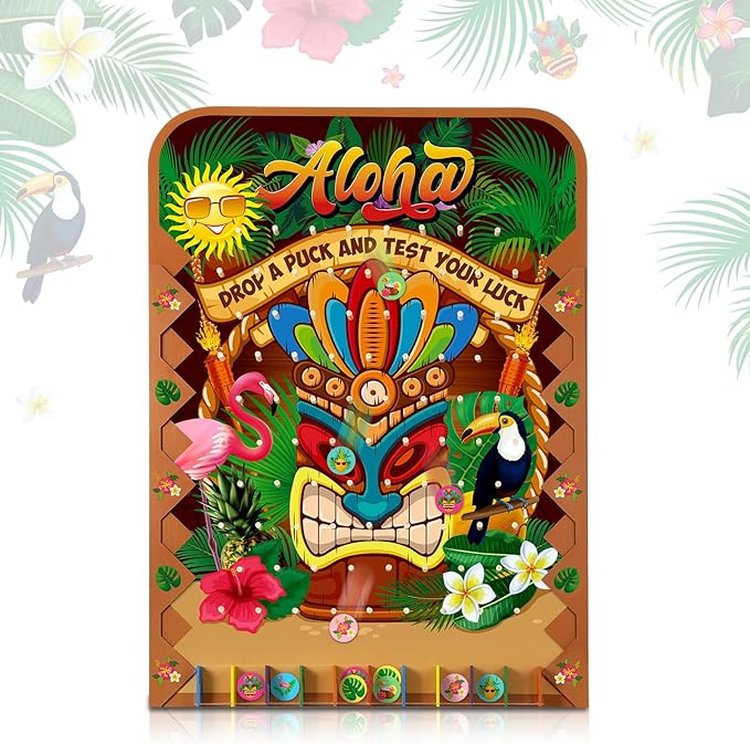 Blosssound 41.3 x 29.5 Extra Large Prize Drop Board Game Family Foldable Wood Disk Drop Game with 24 Colored Wooden Discs for Party Show Carnival Activity(Hawaii Style)