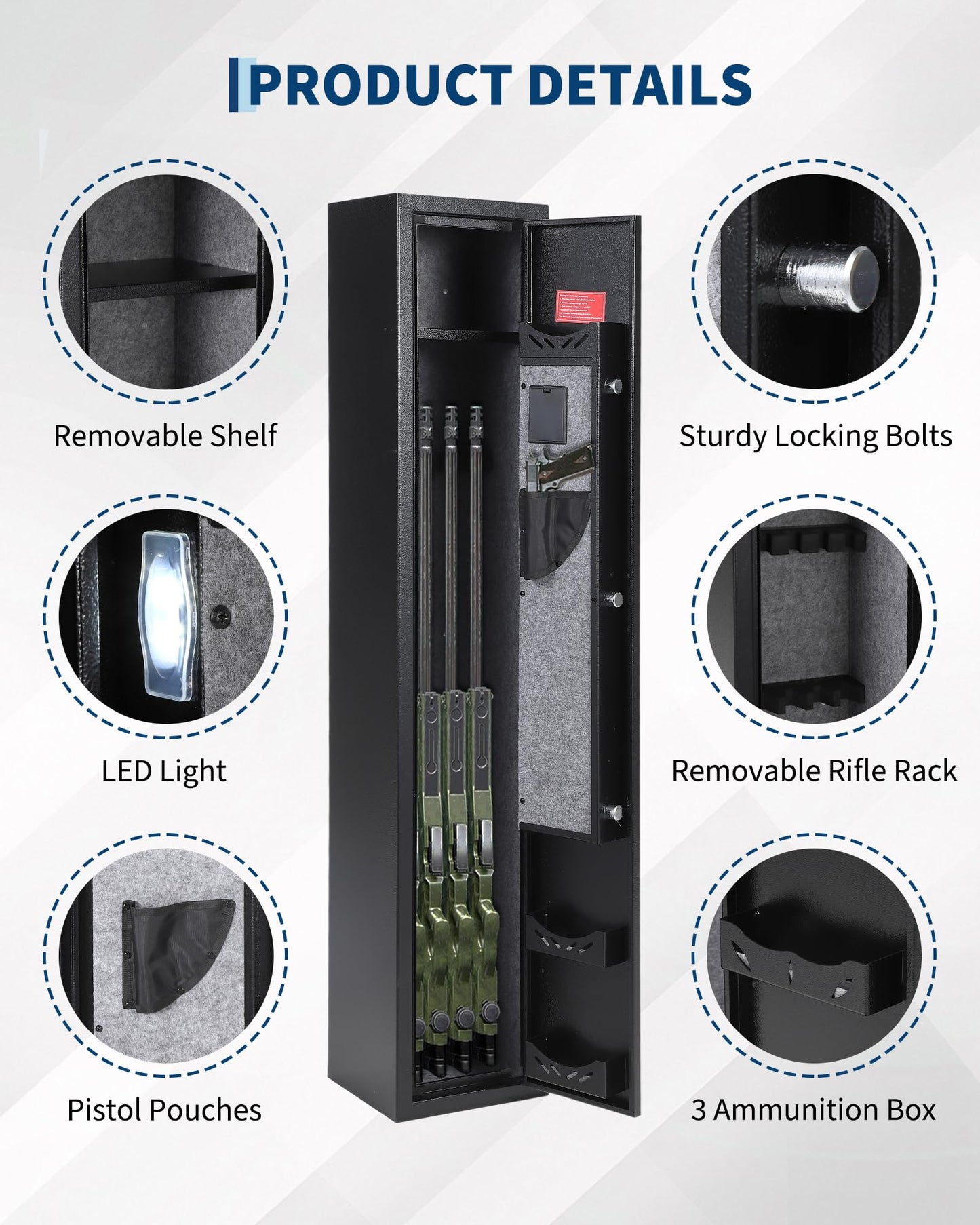 GarveeTech 4 Gun Safe for Rifles and Pistols,Heavy Duty Gun Cabinet, Gun Safes for Rifles with Adjustable Gun Racks & shelf, Large Digital Gun Locker
