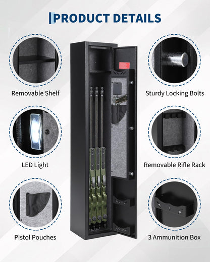 GarveeTech 4 Gun Safe for Rifles and Pistols,Heavy Duty Gun Cabinet, Gun Safes for Rifles with Adjustable Gun Racks & shelf, Large Digital Gun Locker