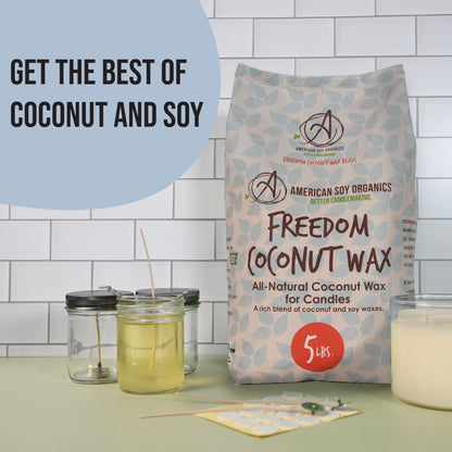 American Soy Organics Freedom Coconut Soy Wax Beads for Candle Making - Natural Candle Making Supplies - Paraffin-Free,Beeswax-Free Coconut Candle Wax for Container Candles,Tealights,Wax Melts 10 lbs