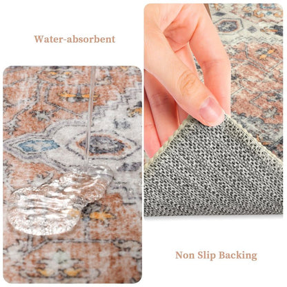 LEEVAN Kitchen Rug Set of 2, Washable Non Slip Kitchen Mat, Vintage Orange Runner Rug, Soft Standing Mat, 20''x31'+20''x47''