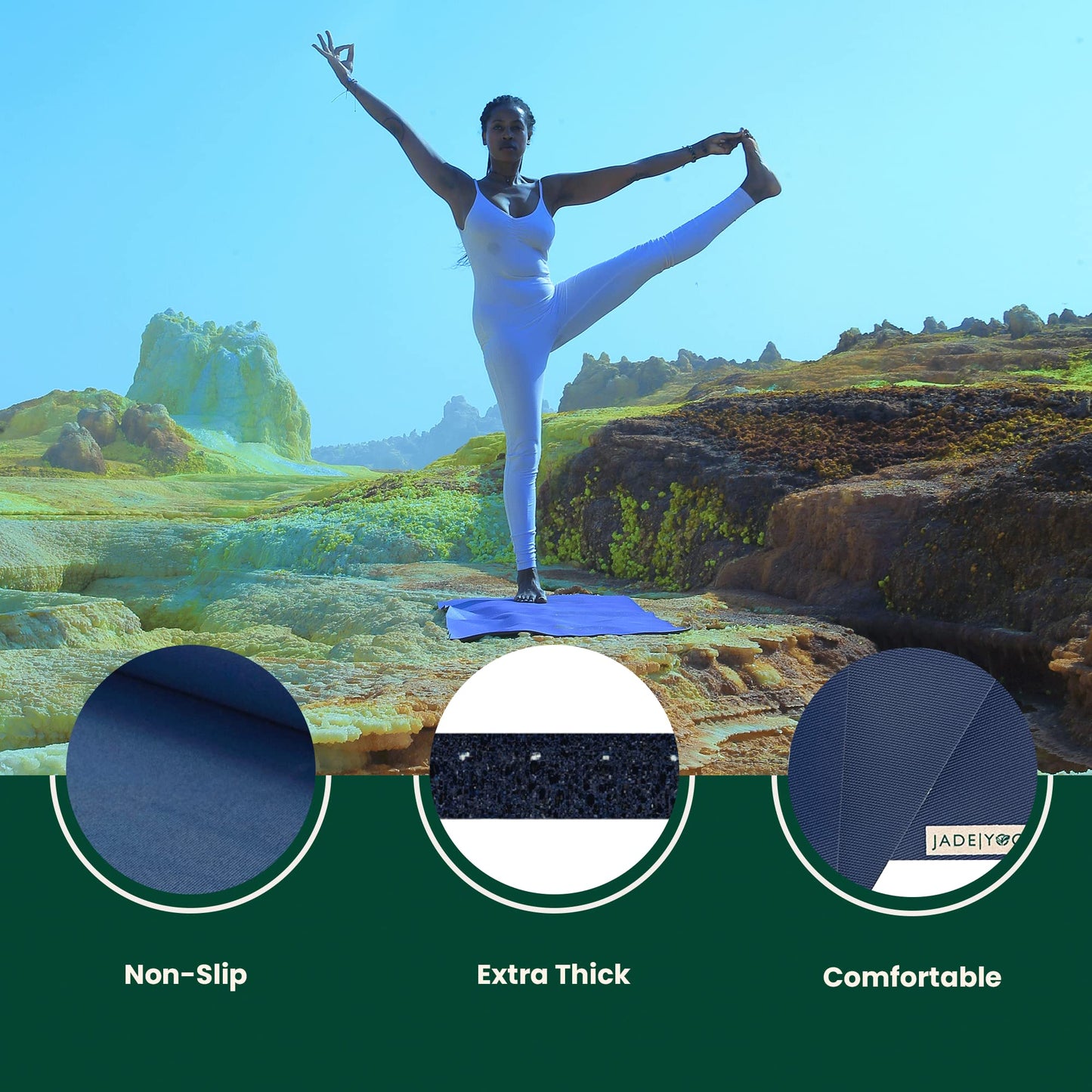 Jade Fusion Yoga Mat, Luxurious Comfort & Sturdy Workout Mats for Home Gym, 74" Yoga Mat Thick, Non-Slip Workout Mat with Extra Strong Grip, US Made Midnight Blue Yoga Mats