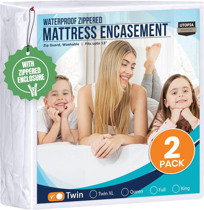 Utopia Bedding Mattress Protector - 100% Waterproof Twin Size Encasement | Pack of 2, Bed Bug & Dust Mite Proof