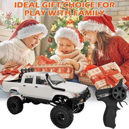 RC Rock Crawler WPL C64-1 RC Truck 1:16 Scale 2.4GHz Remote Control Truck 4WD All Terrain Off-Road RC Crawler with LED Lights and 2 Rechargeble Batteries for Adults (White)
