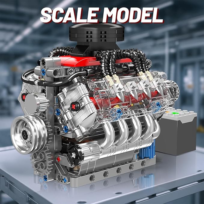 Mini V8 Engine Model Sets - 487 PCS DIY Building Toys Car Motor Kits That Runs - Gift Idea for Adults Boys Girls for Mechanic Engineering Construction