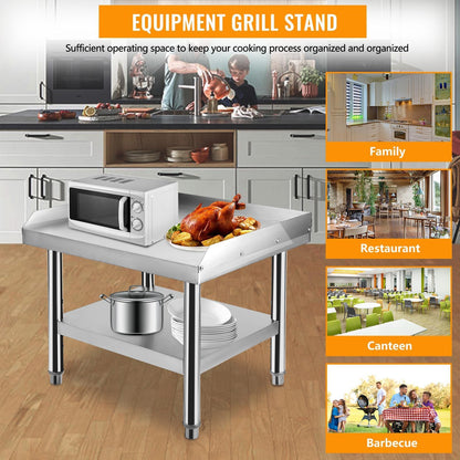 ExploreHorizon Stainless Steel 36x28x24 Inch Equipment Grill Stand Table, 660 Lbs Top & Bottom Shelf, Adjustable Legs, 2" Edge Baffle, for Hotel, Home, Commercial Restaurant Kitchen