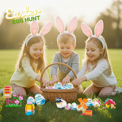2026 New Easter Gifts Building Set for Kids -12-in-1 Happy Farm Village Building Toy with Prefilled Eggs Easter Basket Stuffer &amp Decorations for Boys &amp Girls 6+ with Farm Animals Hen &amp