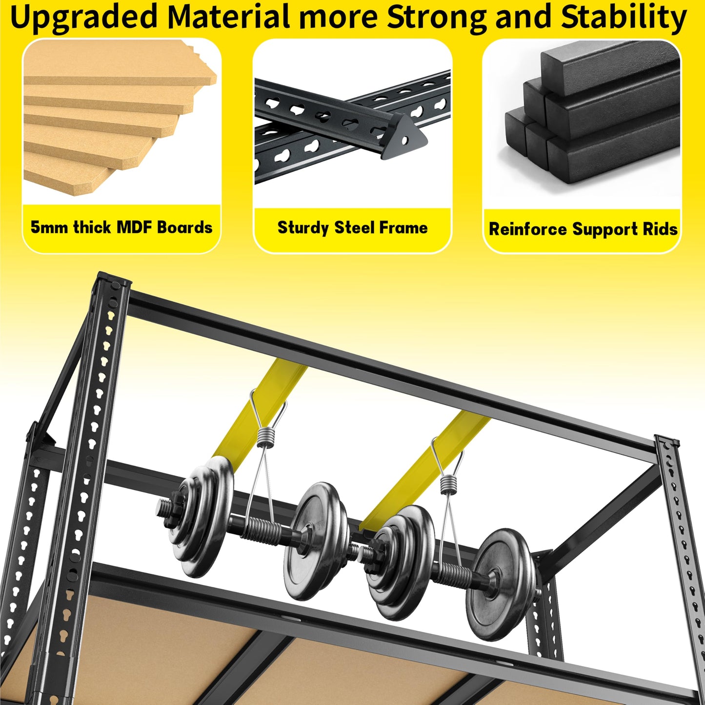 48" W Garage Shelving Heavy Duty 3080LBS Garage Storage Shelving, 5 Tier Adjustable Metal Shelving Unit Utility Rack Shelf for Warehouse, Pantry, Closet, Kitchen 72" H x 48" W x 24" D,Industrial，Black