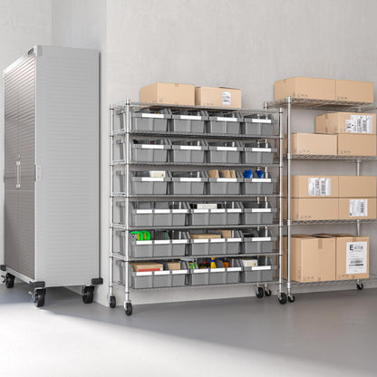 Seville Classics Heavy Duty NSF Bin Rack Solid Steel Wire Shelving Storage Unit, Patented Organizer for Garage, Warehouse, Office, Restaurant, Classroom, Kitchen, Gray, Includes 21 Bins