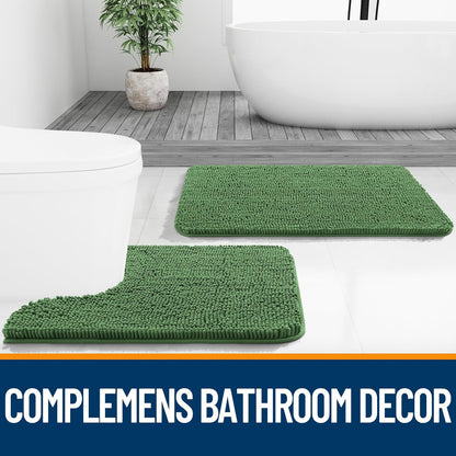 OLANLY Large Bathroom Rugs - Extra Soft Chenille Bath Mats | 70x46, Quick Dry, Machine Washable, Olive Green