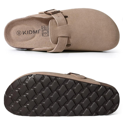 KIDMI Women's Genuine Suede Clogs Cork Footbed Sandals Leather Mules Potato Shoes with Arch Support Taupe 40 (Size 8.5)