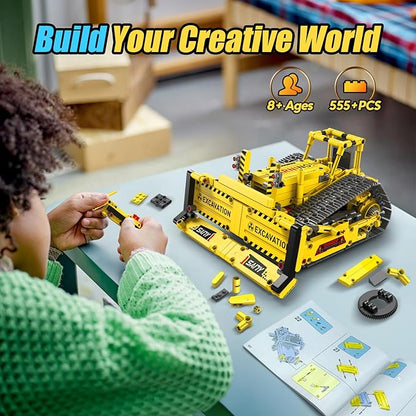 Robot Building Kits 5-in-1 Stem Toys for Boys Age 8-14 APP &amp Remote Control Excavator Kids Construction Toys Programmable Erector Sets Educational Robotic Kit Gifts for Girls Boys (555 PCS)