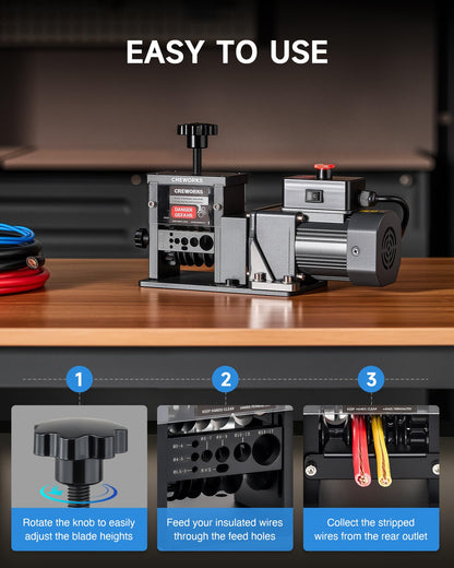 CREWORKS Automatic Wire Stripper Machine, 8 Channel Electric Wire Stripping Machine for 0.06 to 0.67 in. Copper Wires, Electric Cable Stripper Machine with 5 Blades and All-Copper Motor for Recycling
