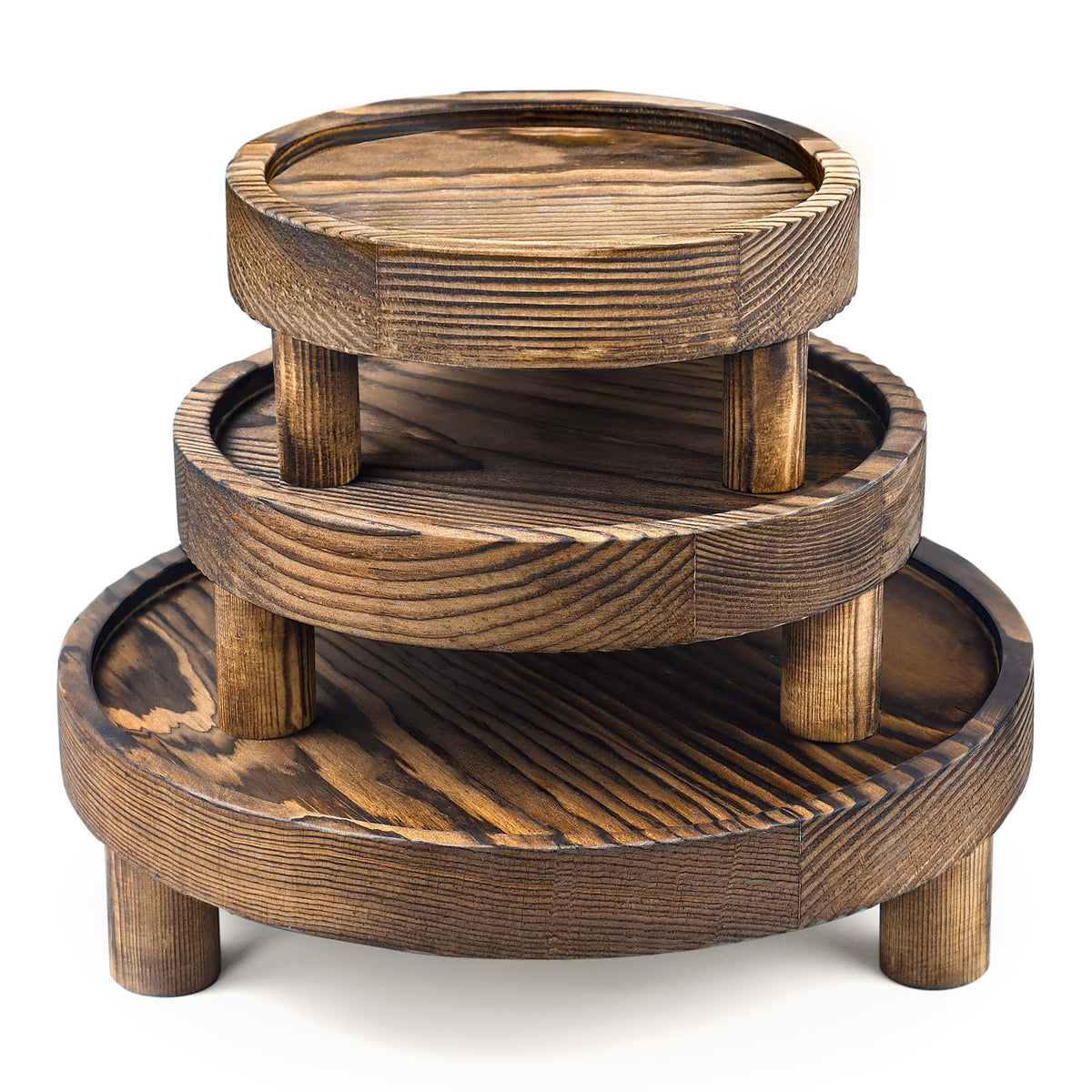 Destop 3PCS Wooden Display Risers for Display,Wood Riser Display Pedestal Stand for Home Décor (Rustic Brown,8,6,5'')