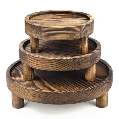 Destop 3PCS Wooden Display Risers for Display,Wood Riser Display Pedestal Stand for Home Décor (Rustic Brown,8,6,5'')