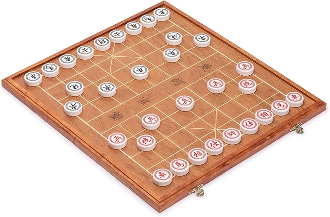 Yellow Mountain Imports Chinese Chess (Xiangqi) Set with Folding Rosewood Veneer Board (16.3-inch) and Acrylic Playing Pieces