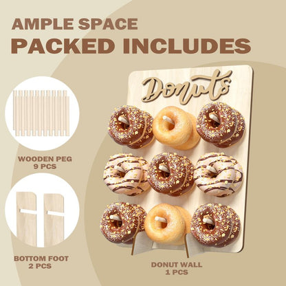 CORTNK Donut Wall Display Stand, Wooden Doughnut Holder Display 9 Donuts, Donut Holder Board for Donut Grow Up Party, Birthday, Wedding, Baby Shower, Donut Party Decorations (Natural)