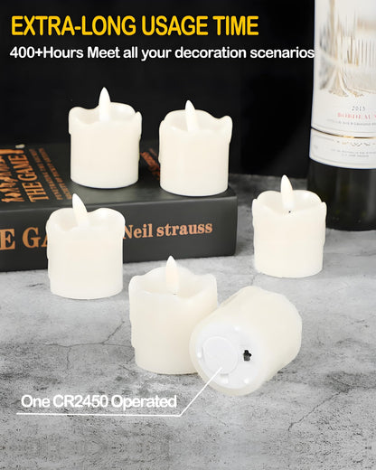 Gmnee 2"x2" White Flameless Votive Candles with Remote Timer, 400+Hours Small Battery Operated LED Candles Flickering for Wedding, Party and Holiday Decoration(Battery Included)