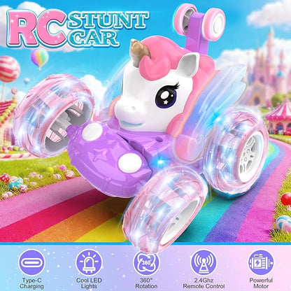 Remote Control Car Stunt RC Cars 360° Rotating with 2.4GHz Rechargeable Wheel Lights Toys Car Gift for Boys Girls 3 4 5 6 7 8 9 10 11 12 (Pink)