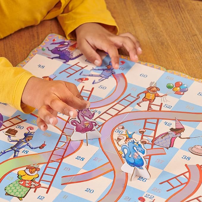 eeBoo: Slips &amp Ladders - Dragon Edition – A Classic Board Game of Ups &amp Downs Whimsical Fantasy Theme Holographic Foil Accents Kids 5+ 2-4 Players