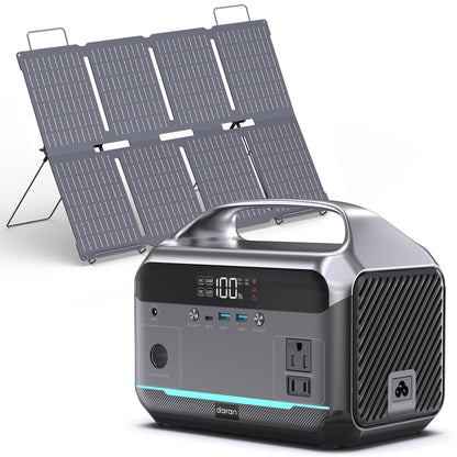 Solar Generator with Panel Included, Portable Power Station 600W with 80W Solar Panel, 288Wh LiFePO4 Battery with AC DC Outlets, Power Bank 2hrs Fast Charging, 7-Port Design for Emergency, Hurricane