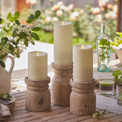 Luminara Outdoor Flameless LED Ivory Candle Melted Edge 3.75" x 5" Real Moving Flame Battery Operated Timer Plastic Weather-Resistant