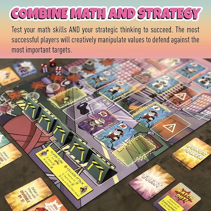 Outnumbered: Improbable Heroes Board Game - A Mensa Award Winning Superhero Math Game | Fun &amp Educational Game for Kids Adults and Families | STEM Toy to Learn Multiplication &amp Division