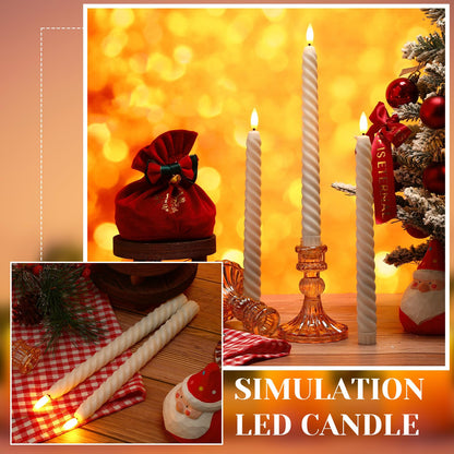 Tuanse 24 Pcs 10 Inch Flameless Twisted Taper Candles Battery Operated LED Taper Flickering Candlesticks Electric Warm Light for Wedding Holiday Birthday Home Decor(White)