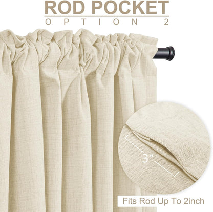 Skiennix 100% Blackout Linen Curtains - Thermal Insulated Drapes for Bedroom | 50" W x 84" L, Light Cream, 2 Panels Set