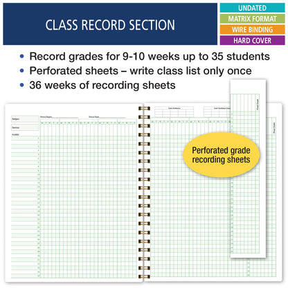 Elan Publishing Company HARDCOVER Combination Plan and Record Book - 8 Period Teacher Lesson Planner (Rainbow Gold Marble)