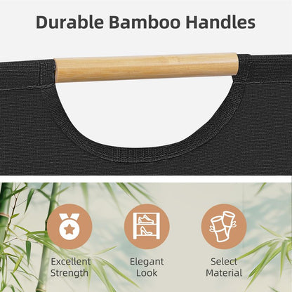 STORAGE MANIAC 3-Pack Large Laundry Hamper, 100L (26.4 Gal) Collapsible Laundry Basket with Bamboo Handles, Freestanding Waterproof Clothes Hamper for Laundry Room, Bedroom, Dorm, Towels, Toys, Black