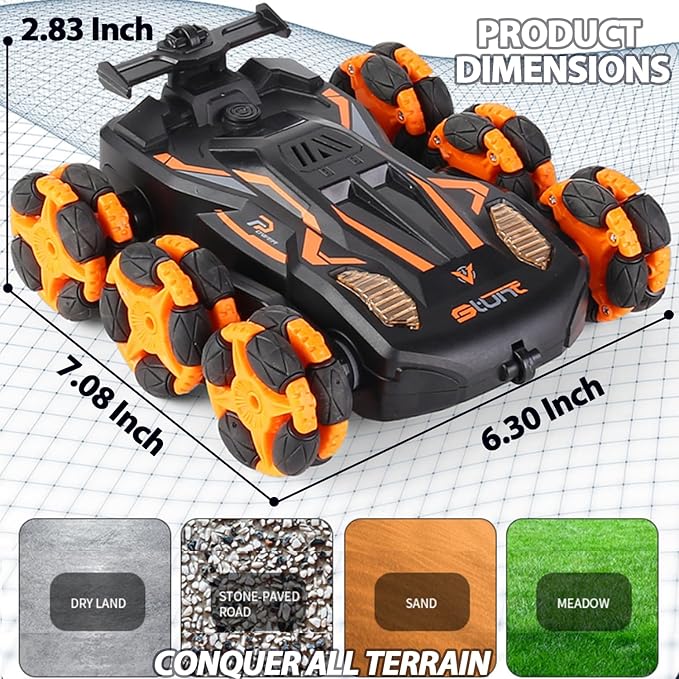 6WD Gesture Sensing RC Stunt Cars 2.4Ghz Remote Control CarsToys Gifts for Kids 8 9 10 11 12 Year Old Boys Girls360° Rotation Drift Car with Light &amp Music DMRC010-O