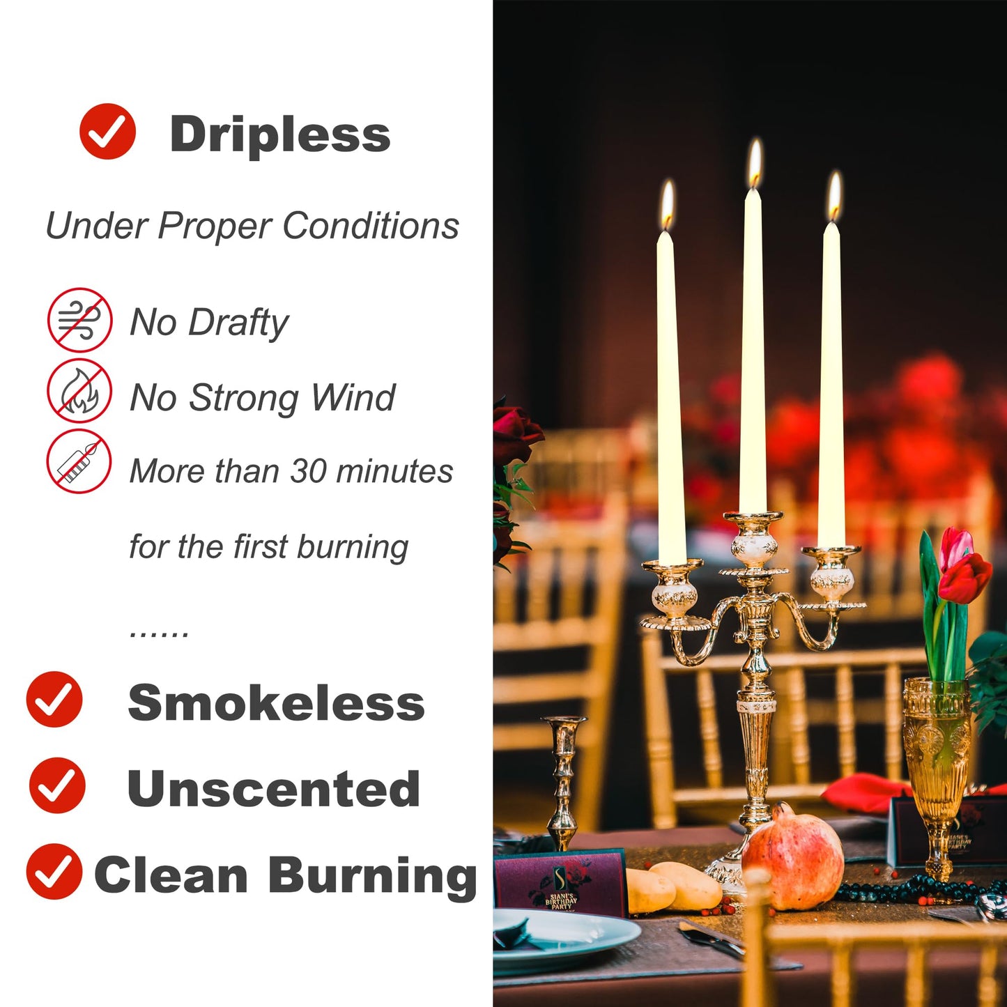 8 Pack 10 Inch Ivory Taper Candles Long Burning Time and Dripless Candles For Dinner Home Decor Wedding Shower