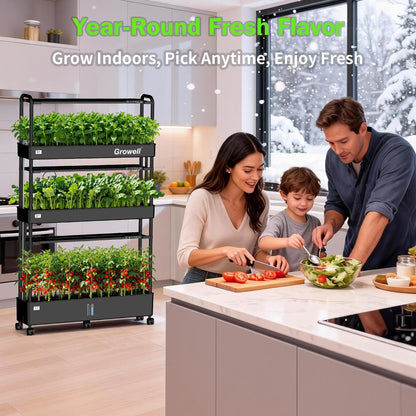 Growell Large Hydroponics Growing System Kit, 90 Pods Vertical Indoor Herb Garden Kit with 2 Light Modes & Auto Circulating Water System, 40L Movable Indoor Gardening System for Herb Vegetable Fruit