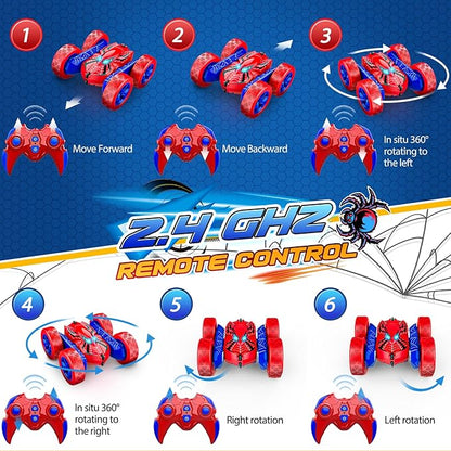 Spider RC Cars Remote Control Car Double Sided 360°Flip 4WD Rechargeable RC Drift CarToys for 3-12 Year Old BoysToys for Ages 5-7 Toys for Ages 8-13 Christmas Basket Stuffers (Red)