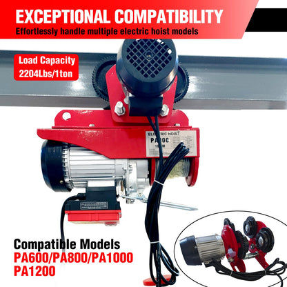 Electric Trolley for Power Hoist 2200LBS Capacity,Fit 2.68-4.33 in I-Beam,Push Geared Overhead Crane Heavy Duty Wheels System for PA200 to PA1000 Hoists,Perfect for Gantry Cranes,Warehouses