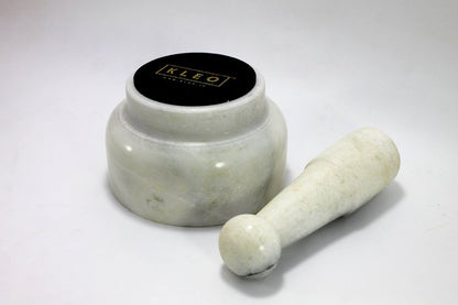 KLEO 5” Natural Stone Mortar and Pestle Set – Heavy Duty Spice & Herb Grinder, Guacamole Masher,Non-Porous, Odor Resistant – Garlic Crusher, Seed Grinder, Kitchen Tools(White)