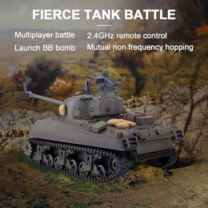 POCO DIVO Sherman M4A3 US Medium Tank 1/16 Scale RTR RC Military Vehicle Heng Long 3898 Standard Edition P Version Airsoft BB Battle Infrared IR Fight Simulate Smoke Sound Light Recoil Model