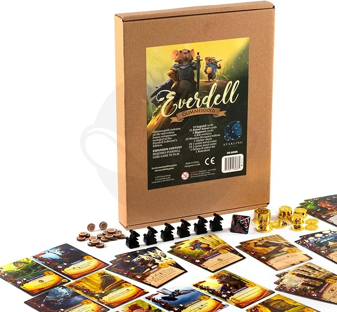 Everdell Glimmergold Upgrade Pack | Collectors Edition Components | Premium Metal Tokens Legendary Cards Rats &amp Deluxe D8 | Enhance Standard Edition